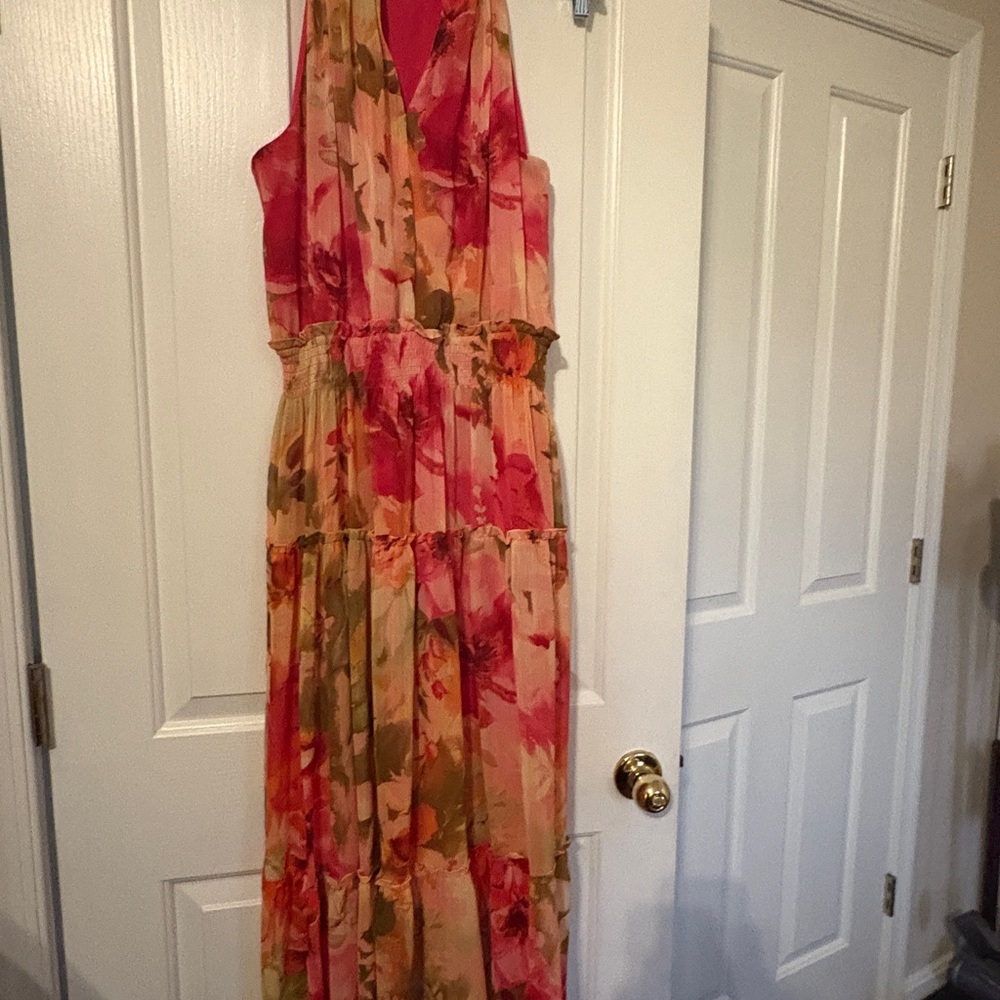 Taylor Pink, Peach and Green Floral Maxi Dress